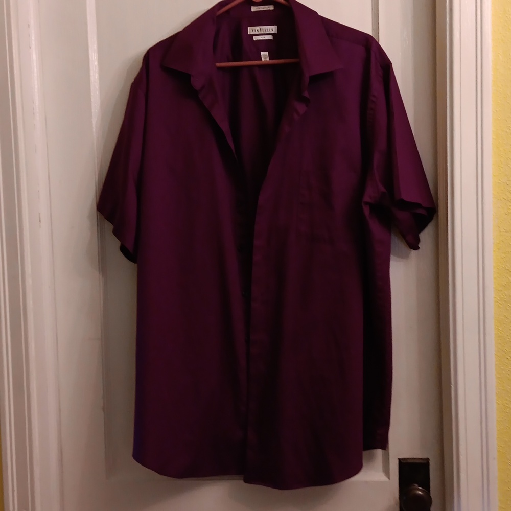 Van Heusen Lux Sateen Big Purple Short  Shirt Size 18 1/2  34/35